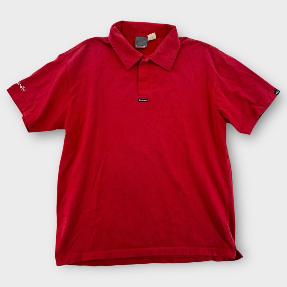 Vintage‎ Quiksilver Polo Shirt Mens Large Red Cotton Collared Hawaiian Surfing